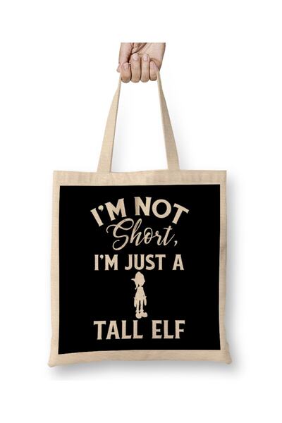 Generic Brand Cute & Funny I'm Not Short I'm Just A Tall Elf Pun Tote Bag Lon...