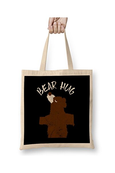 Generic Brand Adorable Bear Hug Animal Lover حقيبة قماش بمقبض طويل