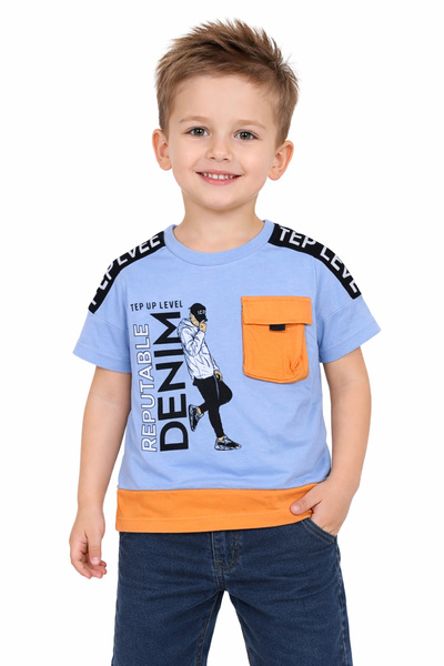 İrem Çocuk Giyim Boy's Reputable Text Patterned Pocket T-Shirt with Text Patt...