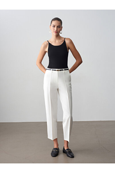 Dilvin 72674 Belted Straight-Leg Trousers-White