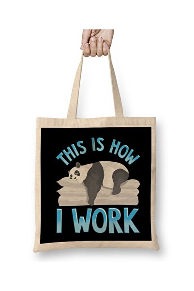 dekado Cute & Funny This Is How I Work Lazy Panda Working Tote Bag Long Handle
