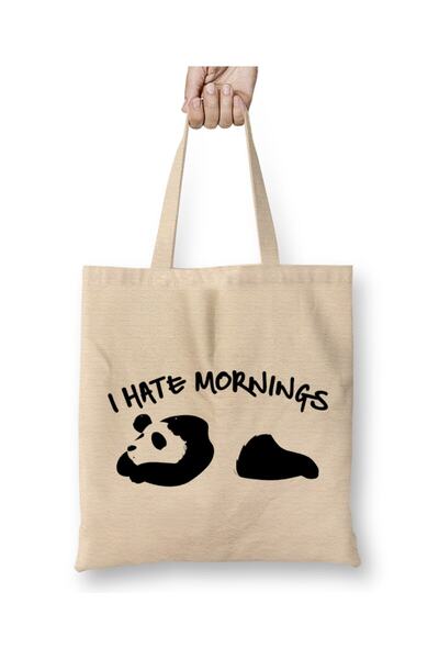 dekado Cute & Funny I Hate Mornings Lazy Panda Sleepy Tote Bag Long Handle