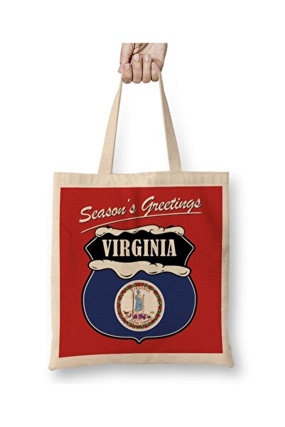 dekado حقيبة قماش عيد الميلاد من Seasons Greetings Virginia بمقبض طويل