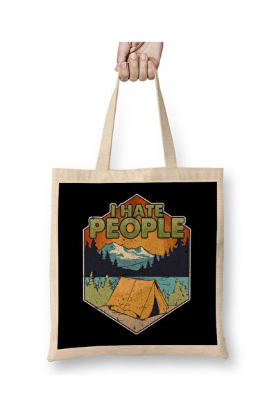 dekado Cute & Funny I Hate People Camping In Nature Pun Cloth Bag Long Handle