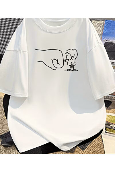 LİNA06 Minimalist Line Art Character Fist Print Short-Sleeve T-Shirt for Both...