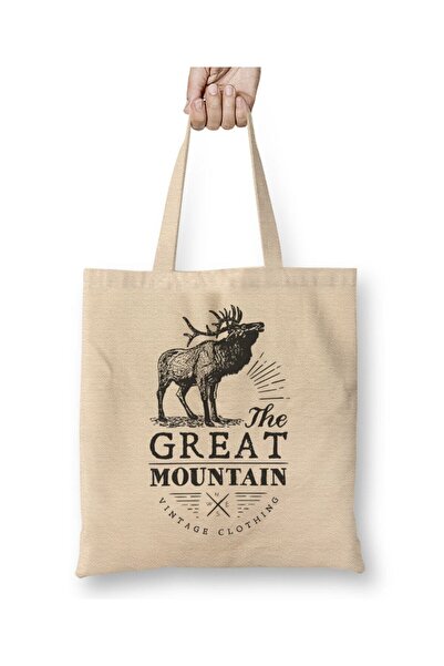 Generic Brand حقيبة قماش سوداء ذات مقبض طويل من Retro Animal Stag Great Mountain