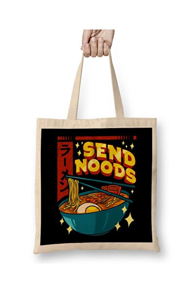 dekado Funny Send Noods Pun Anime Gamer Ramen Kawaii Tote Bag Long Handle