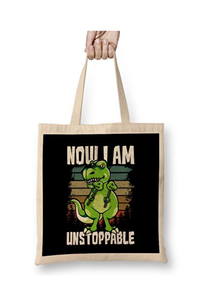 dekado حقيبة قماش قصيرة مضحكة من ماركة "Now I Am Unstoppable TRex" ذات مقبض طويل