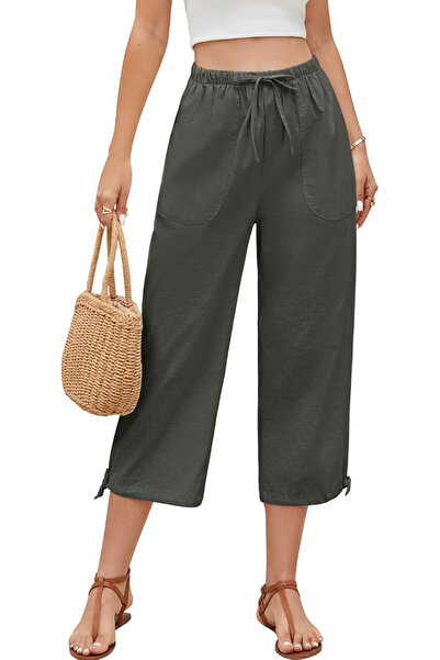 OEM Loose casual pants for women, with pockets and elastic waist, gray S