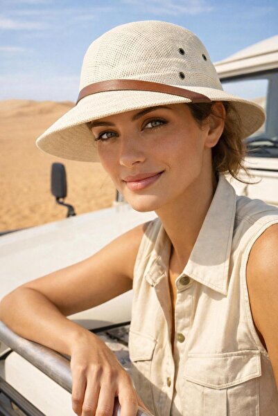 BALIENTE Λευκό Premium Ψάθινο Γυναικείο Καπέλο Safari