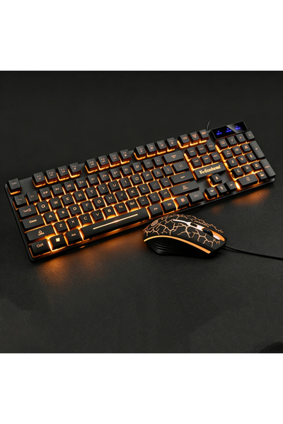 Snooe Wired Keyboard and Mouse Set: Floating, Illuminated Cracked-Glass Gamin...