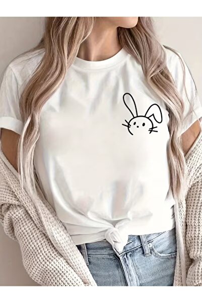 WOODROFFE Γυναικείο μπλουζάκι με στάμπα κουνελιού Minimal Rabbit Oversize Casual