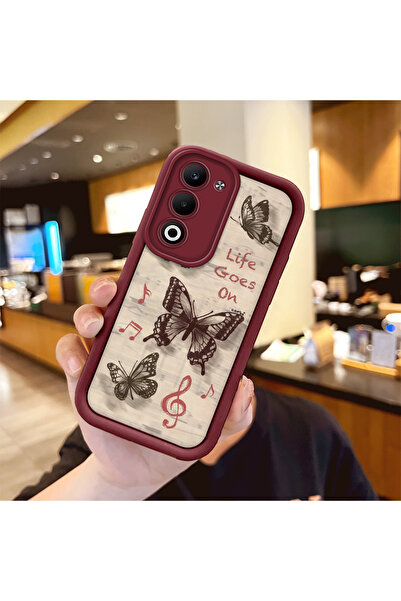 Hontinga OPPO A5 Pro 5G Uyumlu Darbeye Dayanıklı Basit Bordo Silikon Telefon ...