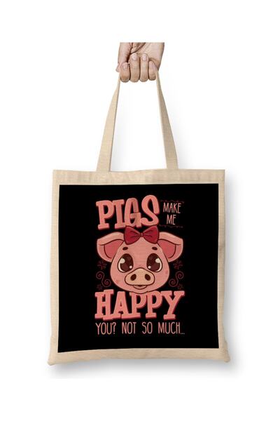 dekado حقيبة قماش من Adorable Pigs Make Me Happy You Not So Much بمقبض طويل