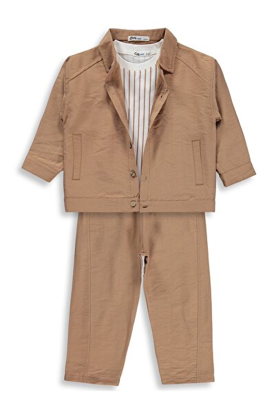 Civil Boys طقم قميص بجيب مكون من 3 قطع للأعمار من 2-5 سنوات - بيج