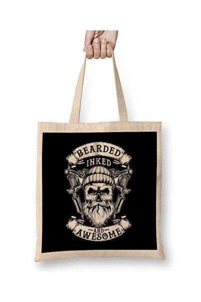 dekado Bearded Inked And Awesome Badass Dad Tote Bag Long Handle