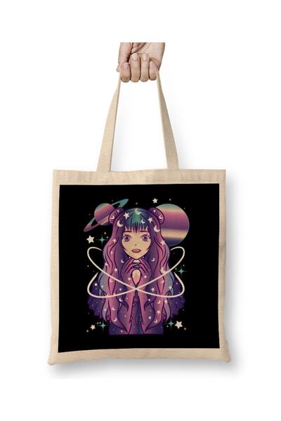 dekado Galactic Anime Celestial Princess Manga Girl Goth Tote Bag Long Handle