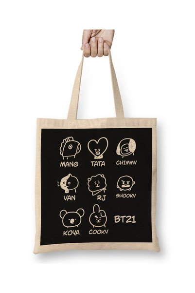 Generic Brand Bts Bt21 Graphic Cloth Bag Long Handle