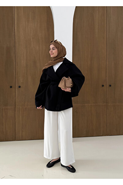 MODA AKSA 7658 BEL LASTİK TRENÇ SİYAH