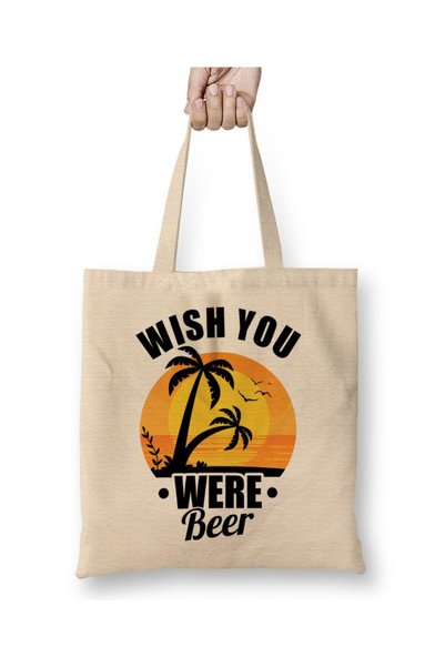 Generic Brand Funny Wish You Were Beer Drinking Pun & Joke Cloth Bag Long Handle