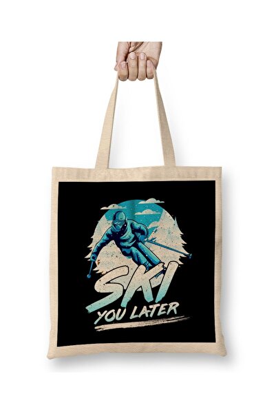 Generic Brand Ski You Later Awesome Skiing Pun Tote Bag Long Handle