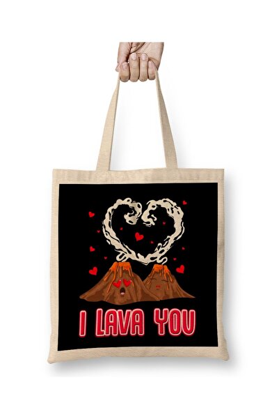 dekado Funny I Lava You Volcano Valentine's Day Pun Cloth Bag Long Handle