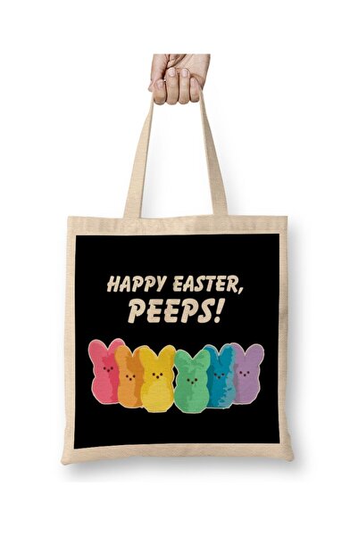 dekado حقيبة قماش Happy Easter Peeps بمقبض طويل