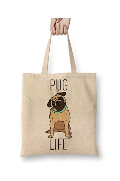 dekado حقيبة قماش Pug Life Dog 02 بمقبض طويل
