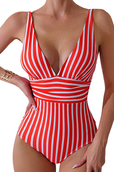 EFAYN.RO Women's swimsuit, one piece, V-neck and classic panties, size M, ora...