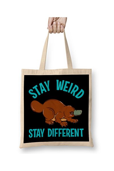 Generic Brand حقيبة قماش Stay Weird Stay Different Platypus Animal Pun بمقبض ...