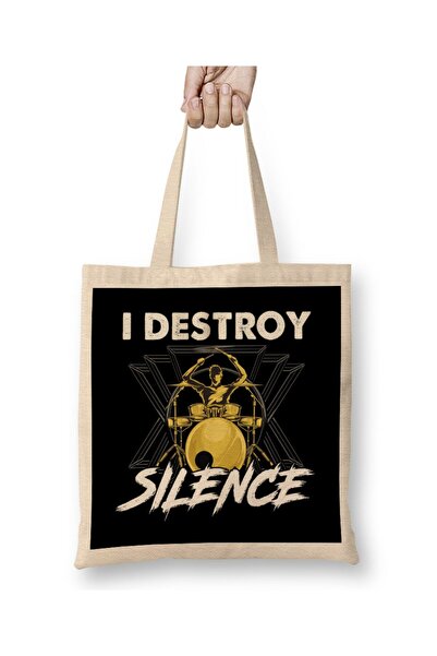 dekado Funny I Destroy Silence Drummer Awesome Musician Tote Bag Long Handle