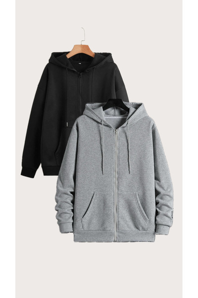 EYAX MODA 2-Piece Zippered Hooded Oversize Sweatshirt