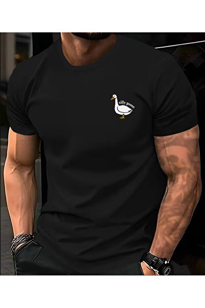 LİNA06 Men's Summer Casual Short Sleeve T-Shirt with Playful Goose Graphic Pr...