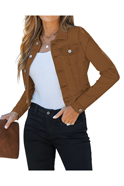 Roskiky Lightweight denim jacket for women, spring, breathable, Brown S