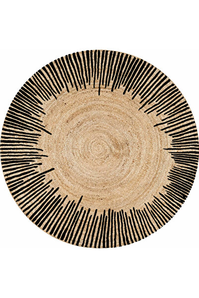 kilim home Boho 964 Siyah Sulu Boya Desenli Doğal Natural Jüt Yuvarlak