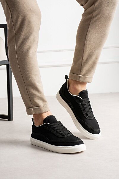 Zerenyus ZRC625 - Ανδρικά αθλητικά παπούτσια με λινά κορδόνια, μαύρα