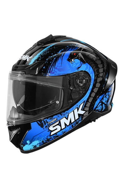 SMK TYPHOON REPTİLE SİYAH-MAVİ DRAGON KAPALI KASK(GÜNEŞ VİZÖRLÜ)