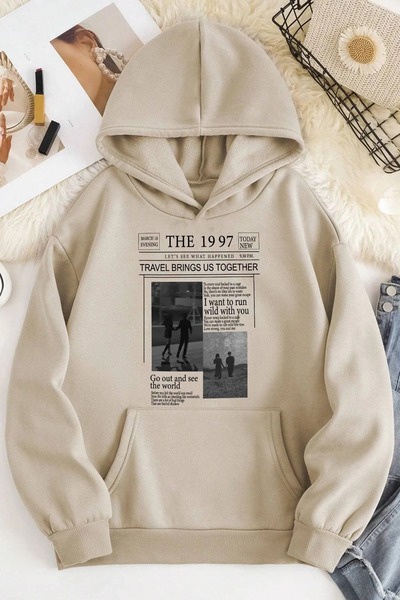 EYAX MODA Unisex Büyük Beden Baskılı Kapüşonlu Sweatshirt