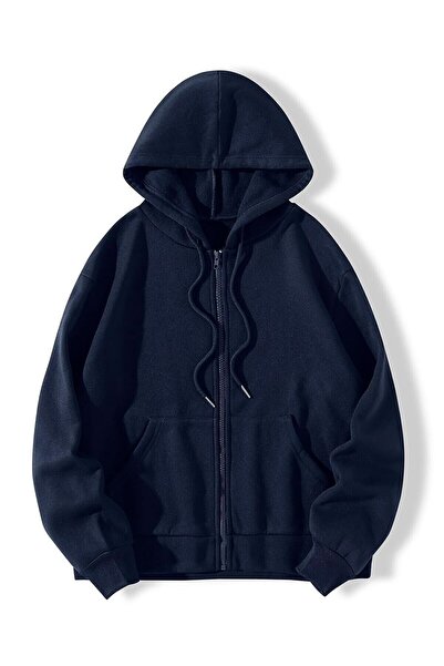 EYAX MODA Fermuarlı Kapüşonlu Oversize Sweatshirt
