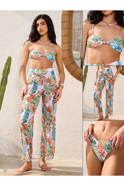 Styli Pack of 3 - Palm Leaf Multi Print Padded Bikini, Brief and Loose Fit Pants