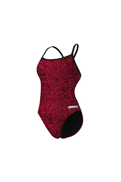 ARENA Women's Snakeskin Swimsuit Challenge Back Black-Team Red