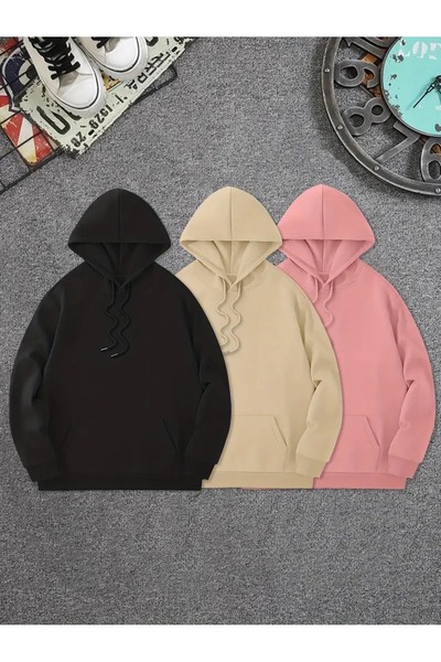 EYAX MODA 3-Pack Unisex Hooded Sweatshirt