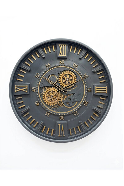 Evdeki Mağaza 60x60cm ÇARKLI METAL DUVAR SAATİ ANTRASİT