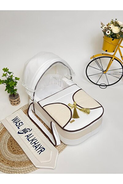 WASL ALKHAIR سرير أطفال متنقل بمقعد مبطن سميك ومواد عالية الجودة لون ابيض مع ...