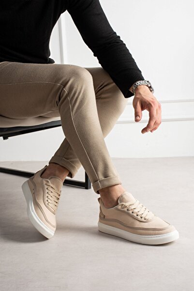 Zerenyus ZRC625 - Ανδρικά αθλητικά παπούτσια με λινά κορδόνια σε μπεζ χρώμα