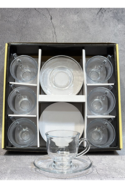 ALQANNAS طقم اكواب شاي 6 حبة مع 6 صحون قزاز كريستال سادة