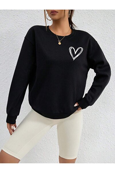 EYAX MODA Women's heart printed oversize zero neck sweatshirt eyaxx sportwear...