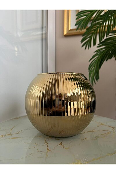 Acarya Design Altın kendinden desenli cam küre vazo
