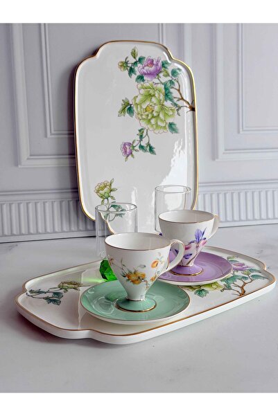 ROSSEV Porcelain Turkish Coffee Cup Set for 2 People 7 Pieces Glory