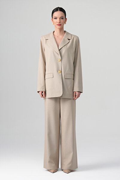 tugfashion Elara Blazer Takım Bej